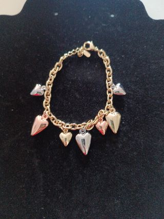 Pulsera Oro Laminado 14k Corazones Multicolor