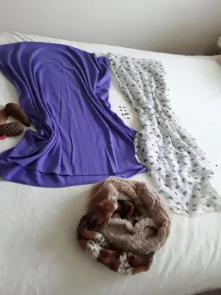 Lote bufandas y foulard beige y morado