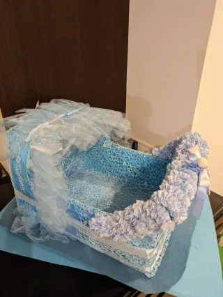 Cesto portabomboniere nascita azzurro