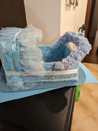 Cesto portabomboniere nascita azzurro