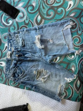 Bershka Pantalón Corto Hombre Azul Roto