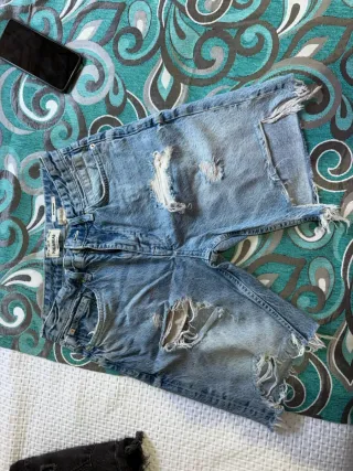 Bershka Pantalón Corto Hombre Azul Roto