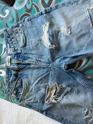 Bershka Pantalón Corto Hombre Azul Roto