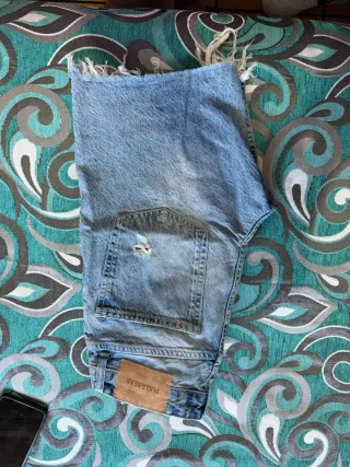 Bershka Pantalón Corto Hombre Azul Roto