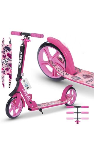 Arebos City Scooter Patinete a Pedales Patinete Regulable en Altura Rosa