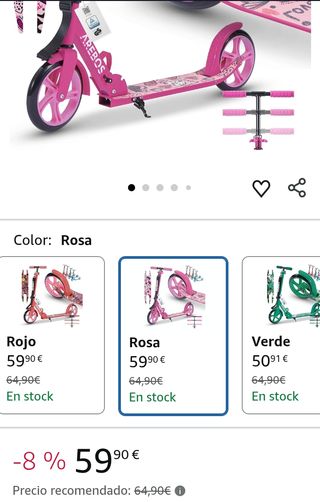 Arebos City Scooter Patinete a Pedales Patinete Regulable en Altura Rosa