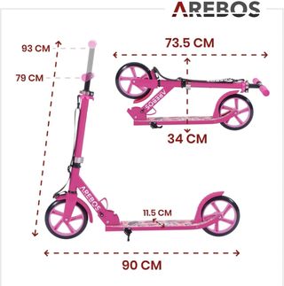 Arebos City Scooter Patinete a Pedales Patinete Regulable en Altura Rosa