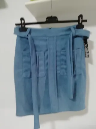 Gonna scamosciata blu con cintura