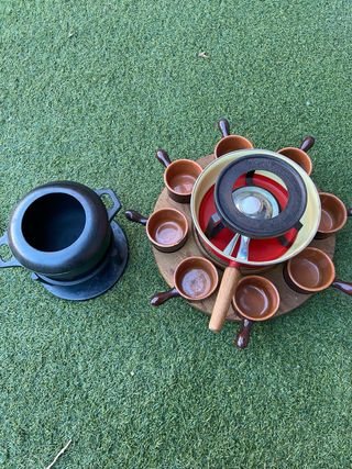 Juego Fondue Hierro Fundido Negro y Rojo