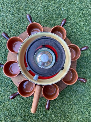 Juego Fondue Hierro Fundido Negro y Rojo