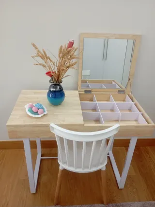 Tavolo da trucco in legno e metallo con sedia NUOVO