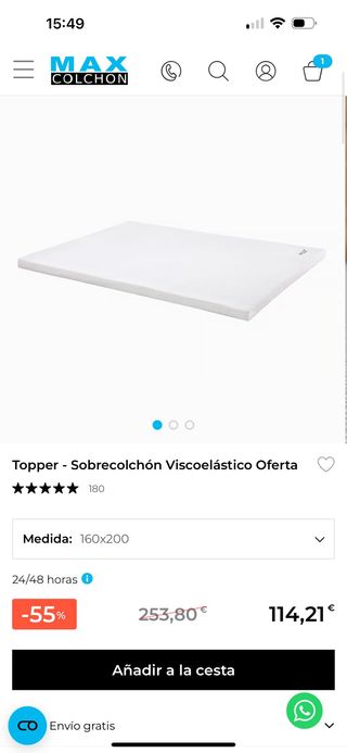 Topper Viscoelástico MAX COLCHON 160x200