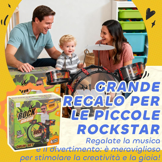 Set Batteria Giocattolo per Bambini con Sgabello,