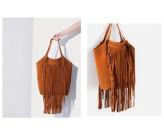 Bolso piel flecos de Zara