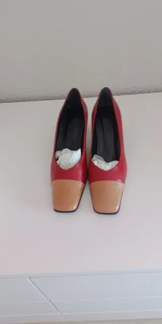 Zapatos piel señora color burdeos y beige