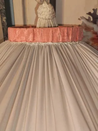 Lampadario Macramè Raso Anni '60 Panna Rosa