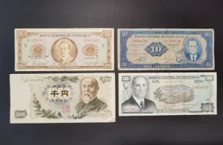 Lote 4 Billetes Antiguos Costa Rica y Japón