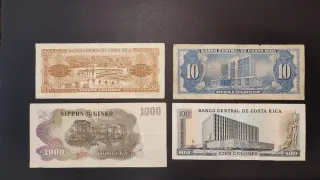 Lote 4 Billetes Antiguos Costa Rica y Japón