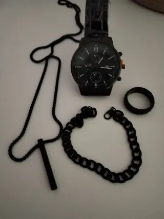 Conjunto hombre: reloj, pulsera, anillo y collar