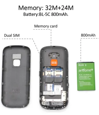 Teléfono Móvil Artfone Negro para Mayores