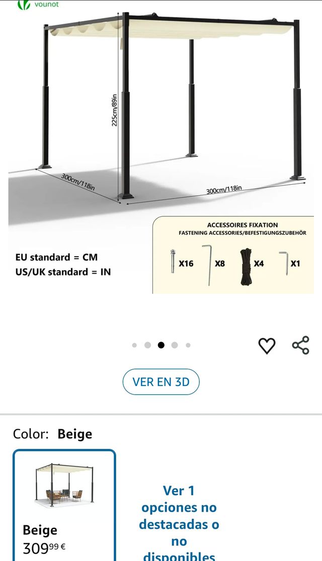 Pérgola Autoportante con Techo Retráctil 3x3m, Carpa