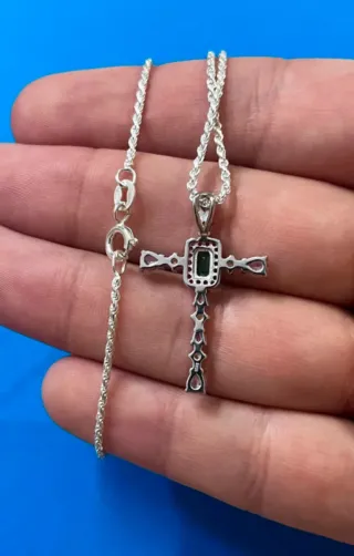 Cadena Cordón 40cm Y Cruz Circonitas Colores Plata