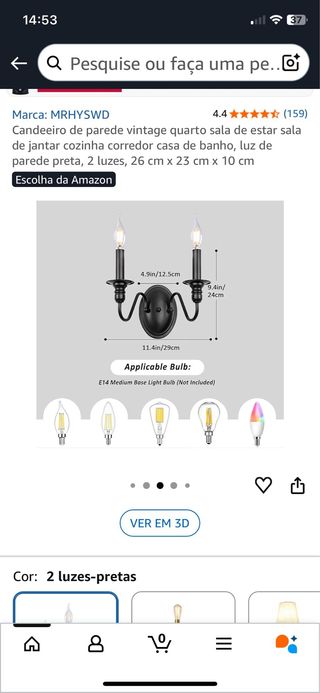 Candeeiro de parede vintage preto