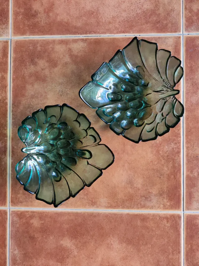 2 Piatti Decorativi Vintage in Cristallo Verde