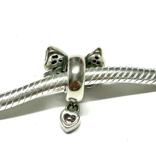 Charm Lazo y Corazón Rosa Plata