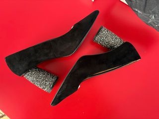 Zapatos tacón fiesta negro y plateado T41