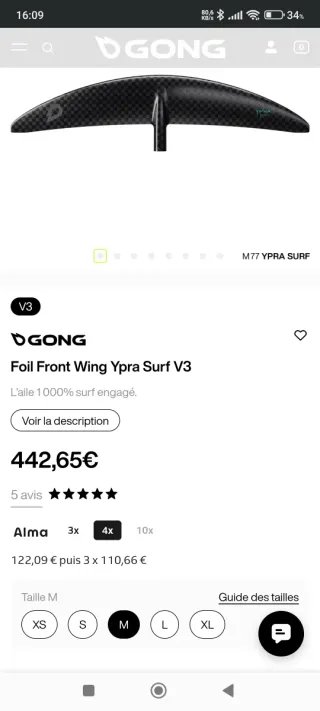 Gong Ypra Surf V3 M 720 Foil Front
