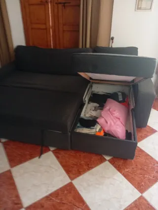 Sofá Chaise Longue Ikea Gris Tela