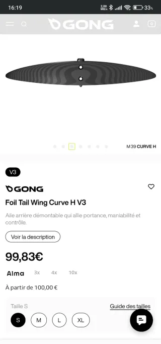 Gong Foil Tail Wing Curve H V3  stab talla S