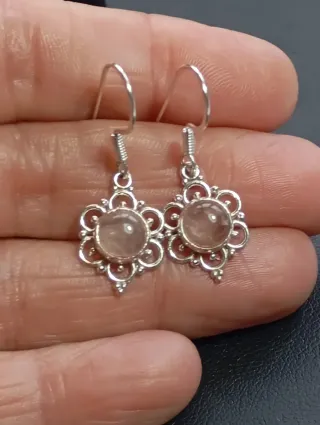 Pendientes Plata Ley cuarzo rosa