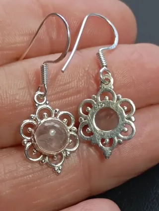 Pendientes Plata Ley cuarzo rosa