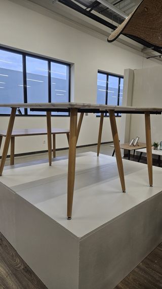 REBAJA Mesa comedor fija madera tapa efecto piedra