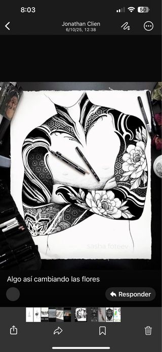Dibujo Tatuaje Brazos Flores Blanco y Negro