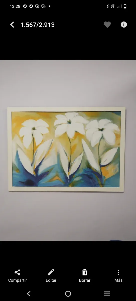 Cuadro grande flores blancas con cristal