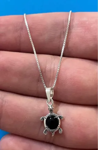 Protector Collar Cadena y Tortuga Onix Plata 925