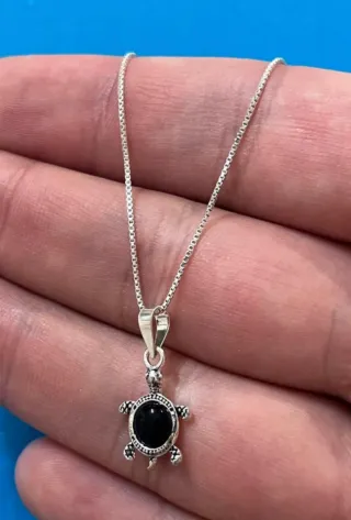 Protector Collar Cadena y Tortuga Onix Plata 925