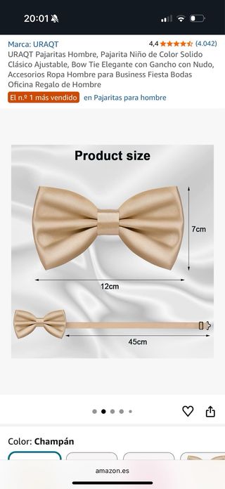 Pajarita Elegante Hombre Ajustable color champagne