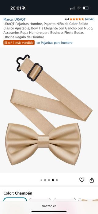 Pajarita Elegante Hombre Ajustable color champagne