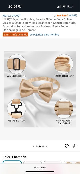 Pajarita Elegante Hombre Ajustable color champagne