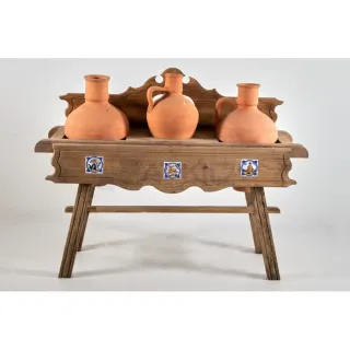 Soporte vintage madera con 3 cántaros
