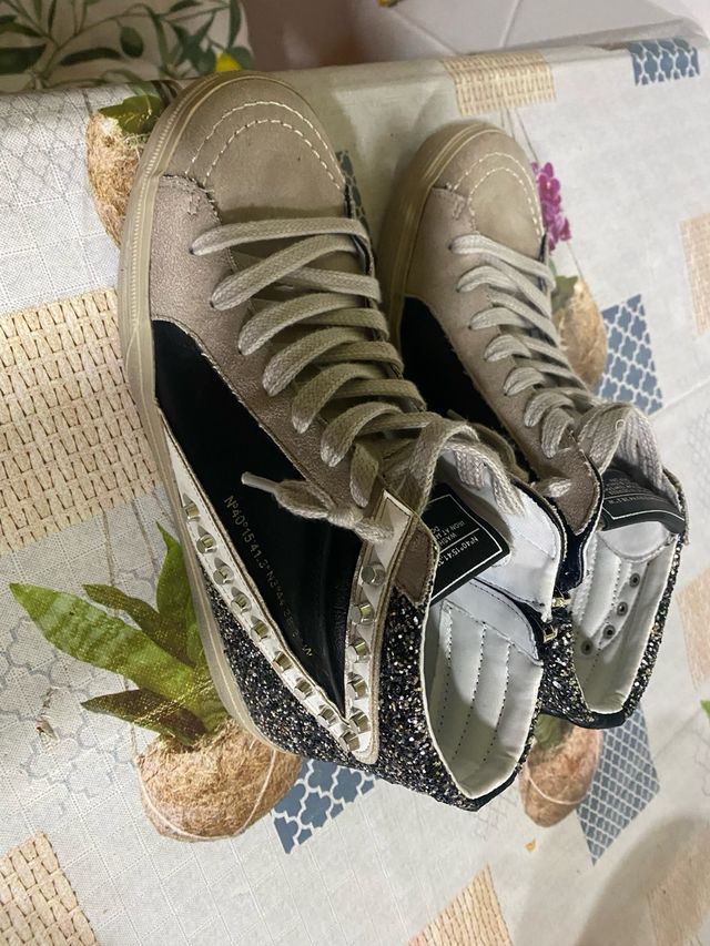 Zapatillas Mujer Talla 39 Beige y Dorado