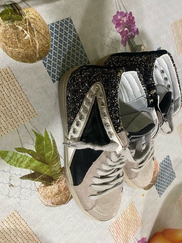 Zapatillas Mujer Talla 39 Beige y Dorado