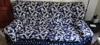 Sofá Cama 3 Plazas Azul y Blanco