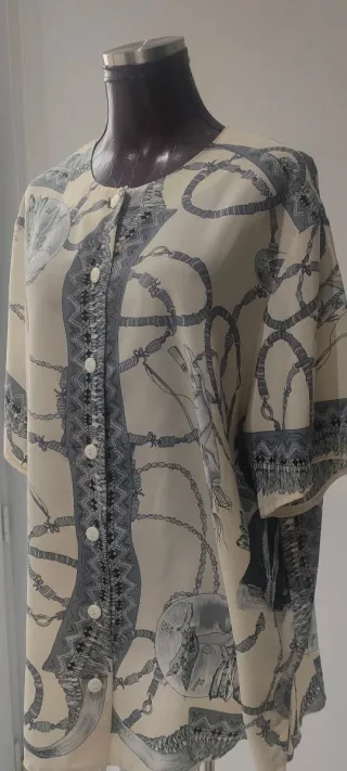 Camisa manga corta fantasía beige/gris