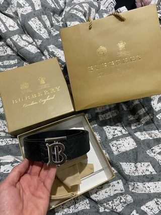 Cintura Burberry Pelle Nera Fibbia Argento