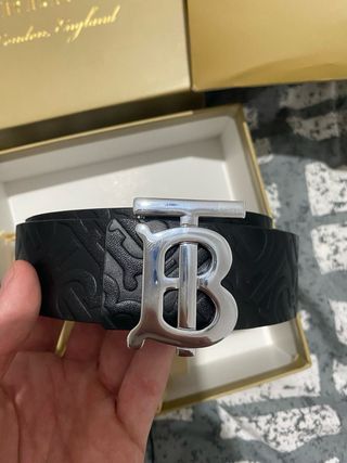 Cintura Burberry Pelle Nera Fibbia Argento